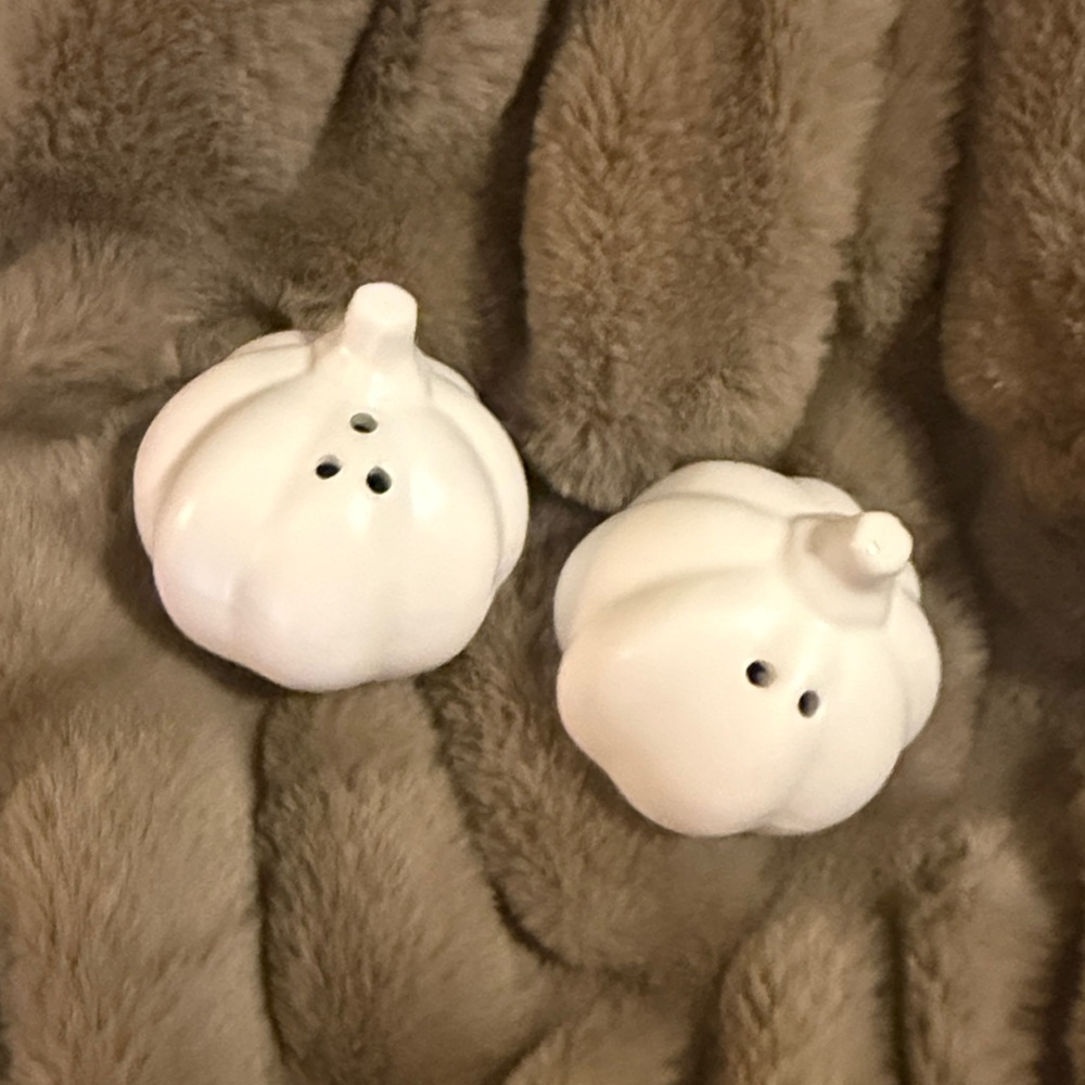 White Pumpkin Salt and Pepper Shakers Talking Tables NIB